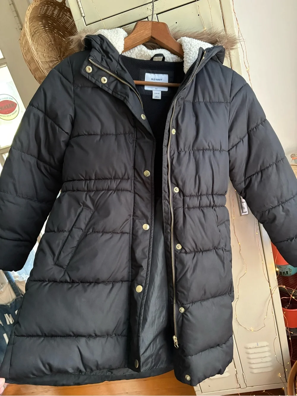 Kids winter long puffer jacket with fur hood